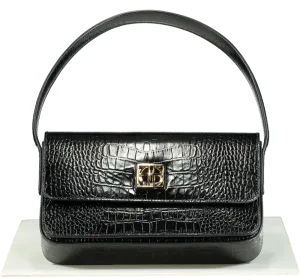 Anine Bing Black/Gold logo Croc-Embossed Leather Ellie Handbag