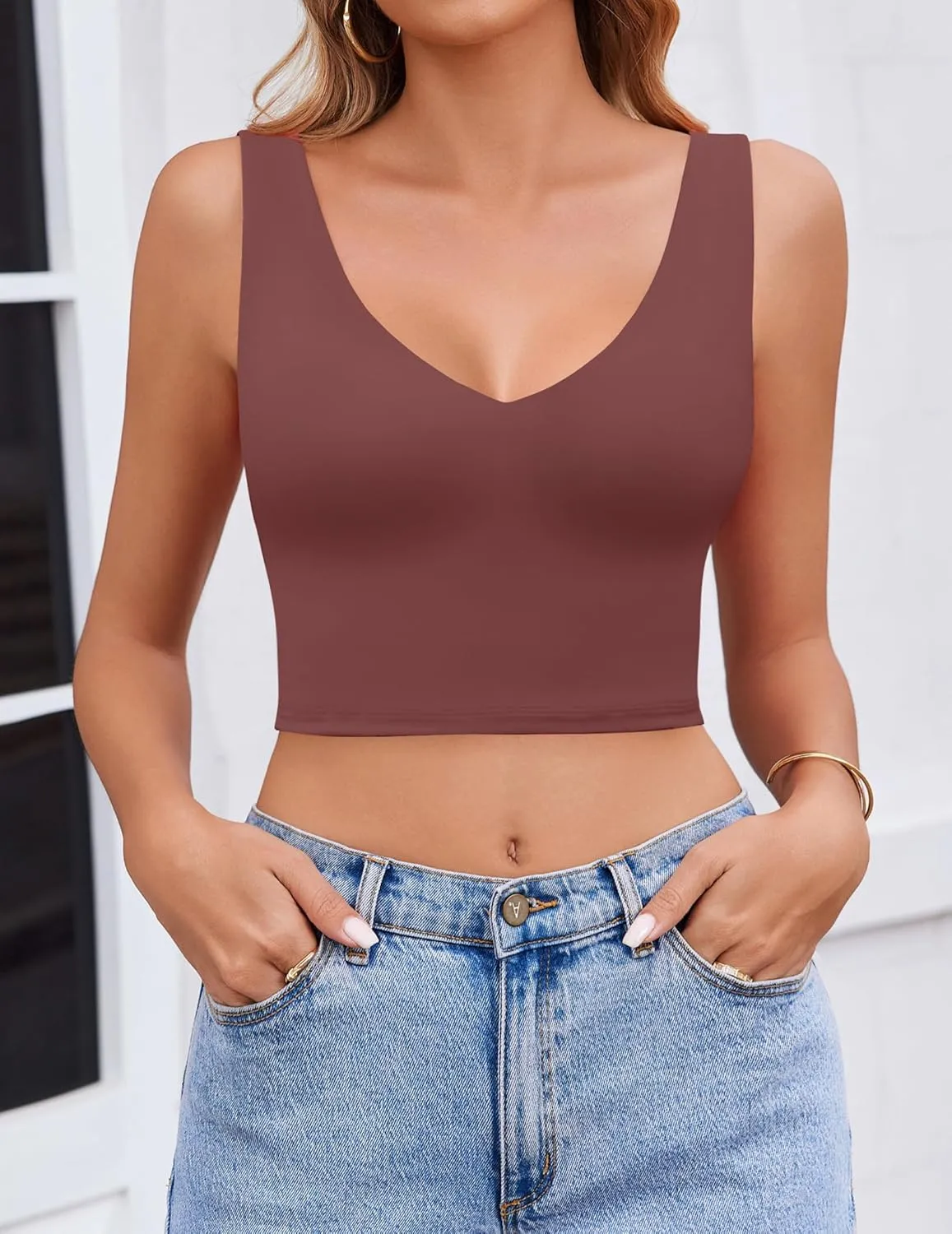Avidlove Women's Sexy Crop Plunge Tank Tops Deep V Neck Sleeveless Going Out Camisoles Slim Fit 2025 Trendy Summer