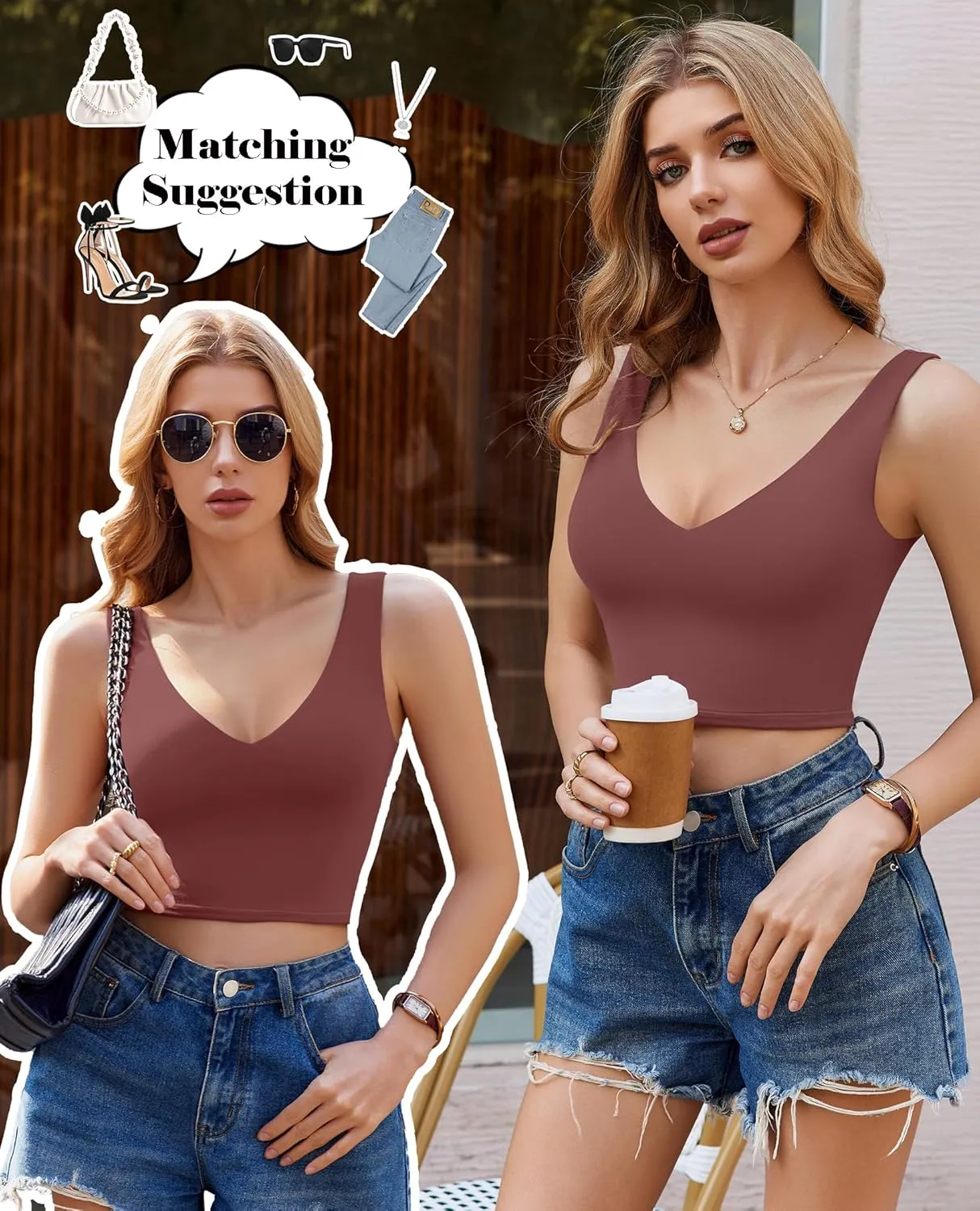 Avidlove Women's Sexy Crop Plunge Tank Tops Deep V Neck Sleeveless Going Out Camisoles Slim Fit 2025 Trendy Summer