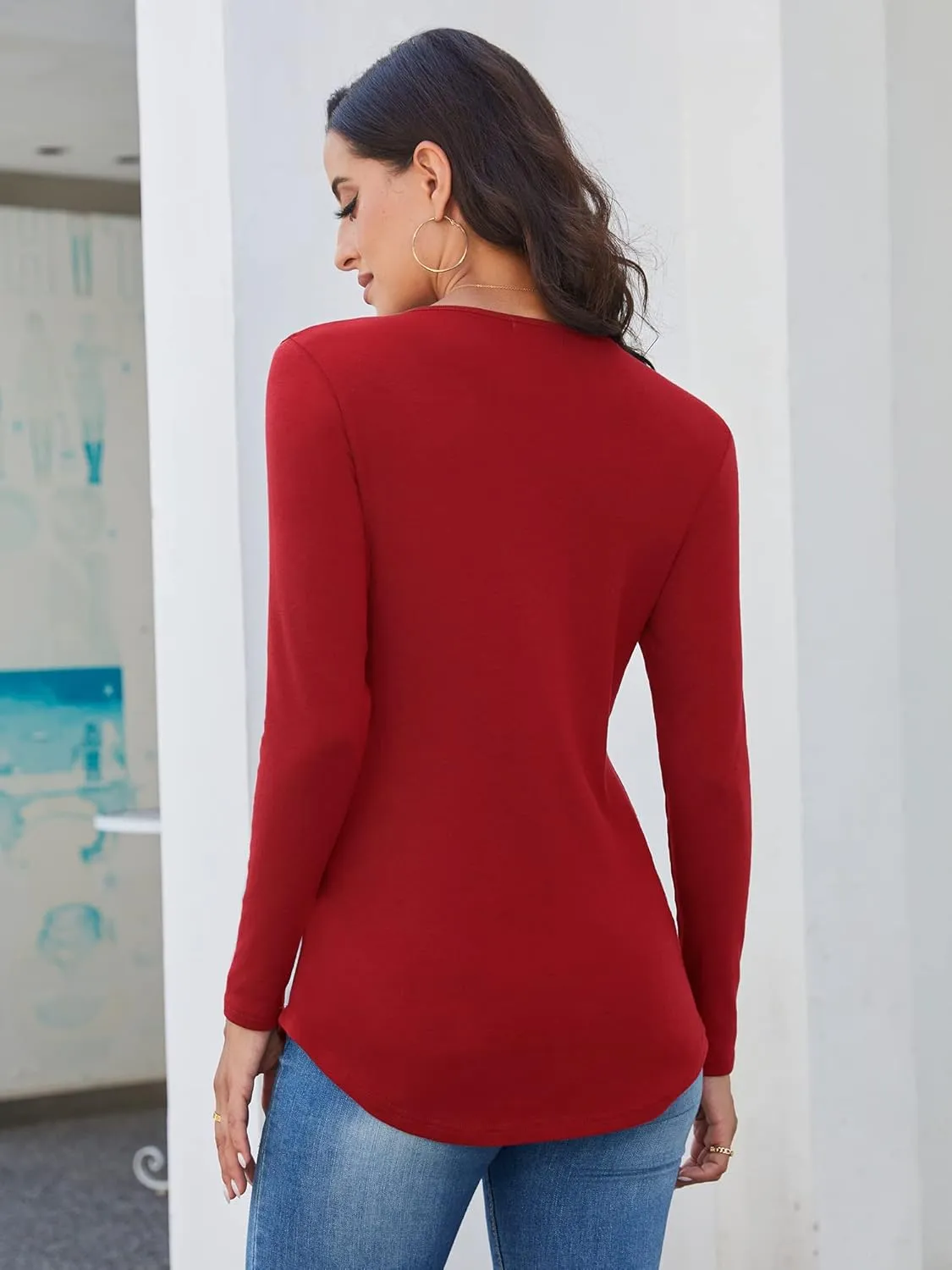 Bulotus Women's Twist Front V Neck Blouses Long Sleeve Dressy Casual Tunic Tops
