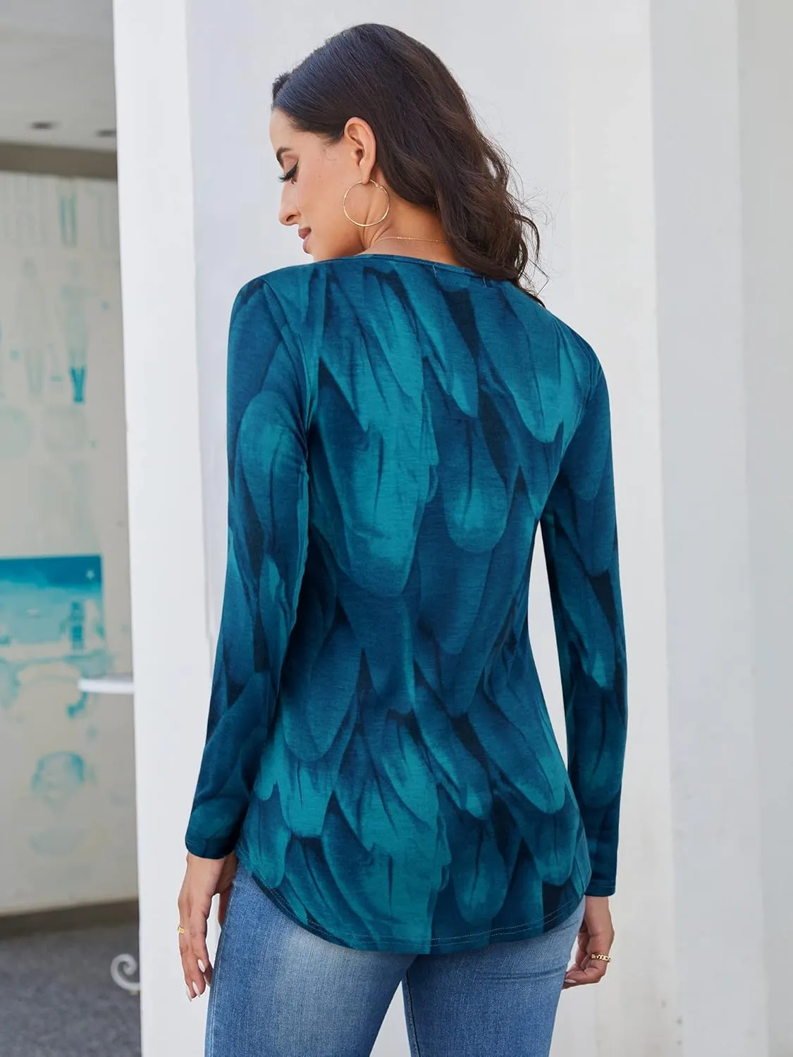 Bulotus Women's Twist Front V Neck Blouses Long Sleeve Dressy Casual Tunic Tops