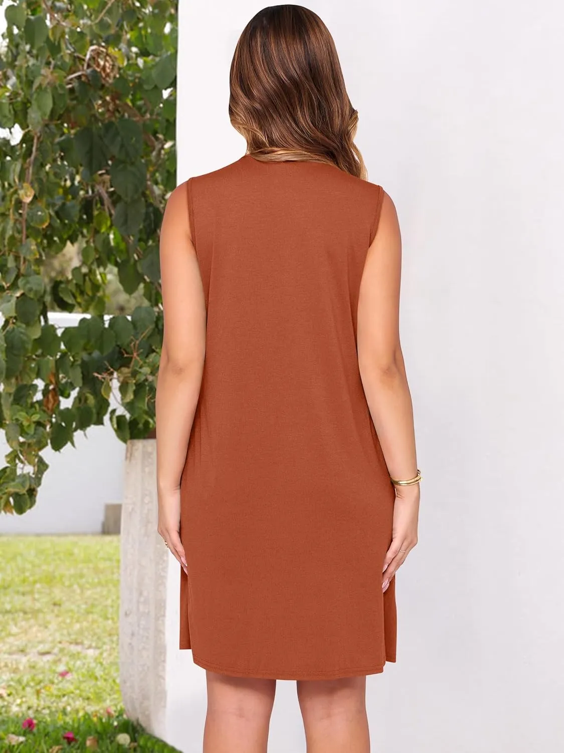 Caracilia Dresses for Women Summer Casual Sleeveless Self Tie Front Pleated Mini Sundress Swing Beach Vacation Dress 2025