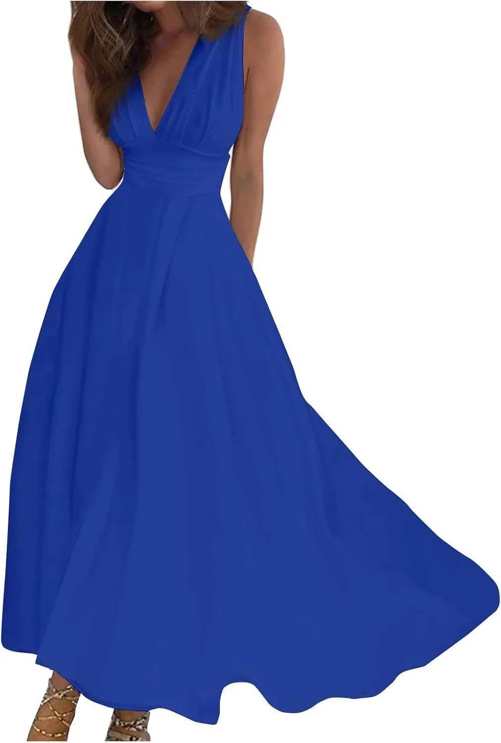 Dresses for Women 2024 Wrap V Neck Floral Print Sundresses Flowy Ruched Sleeveless Maxi Dress Elegant Boho Dress