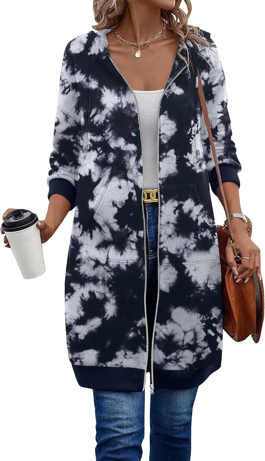 ELESOL Women Casual Zip up Fleece Hoodies Tunic Sweatshirt Long Hoodie Jacket S-XXXL