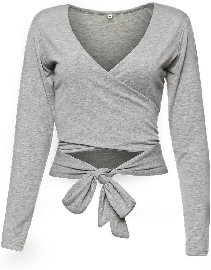 Famulily Women's Sexy Deep V Neck Bandage Surplice Wrap Crop Top
