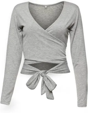 Famulily Women's Sexy Deep V Neck Bandage Surplice Wrap Crop Top