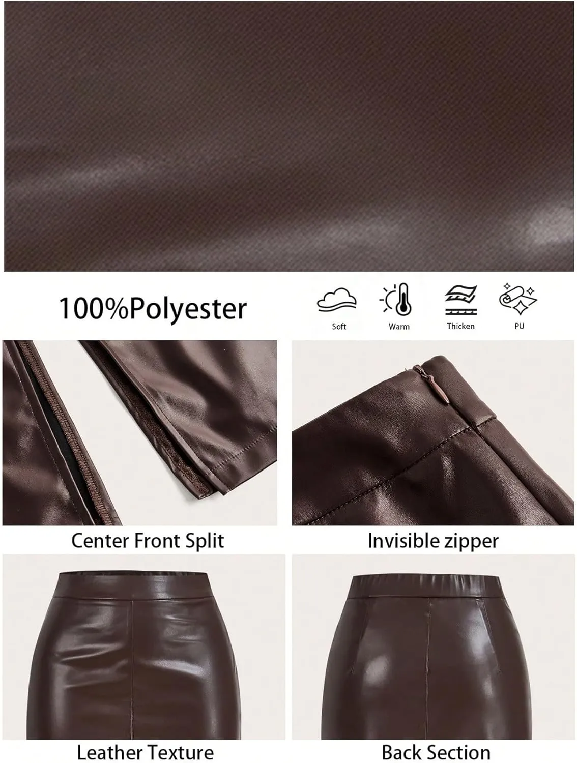 Floerns Women's Elegant Leather High Waist Midi Skirt Slit Hem Office A Line Skirt