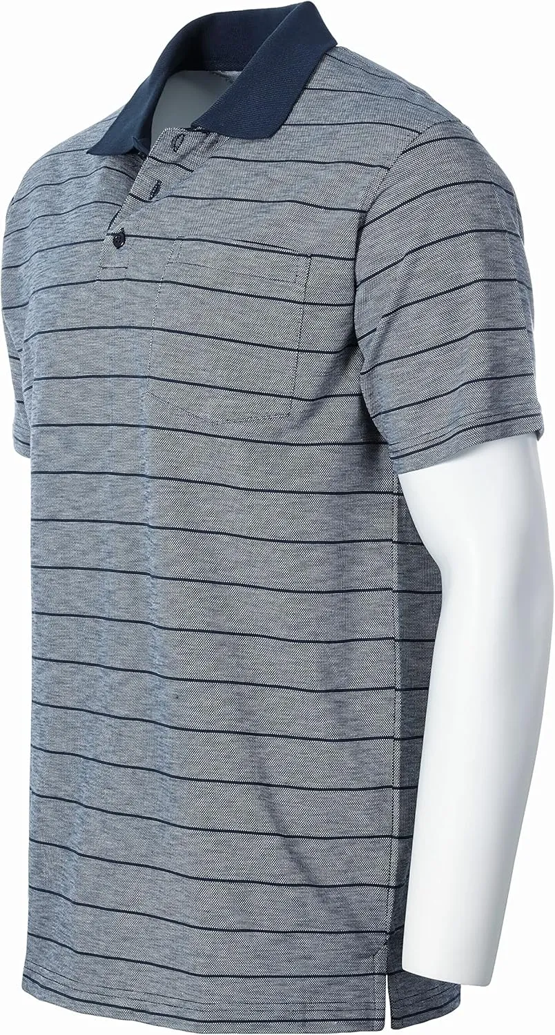 Gioberti Mens Regular Fit Yarn Dye Striped Short Sleeve Polo Shirt with Pocket