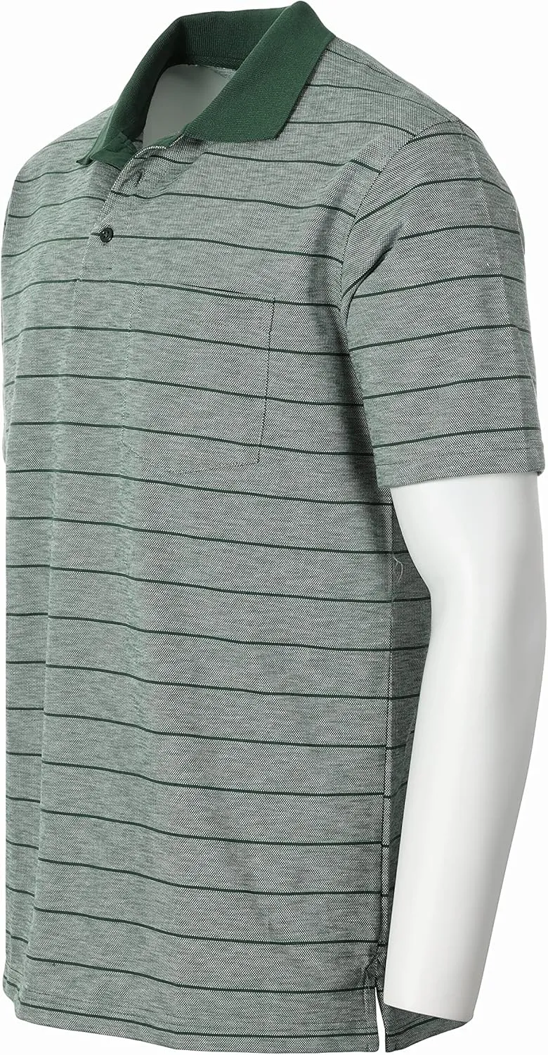 Gioberti Mens Regular Fit Yarn Dye Striped Short Sleeve Polo Shirt with Pocket