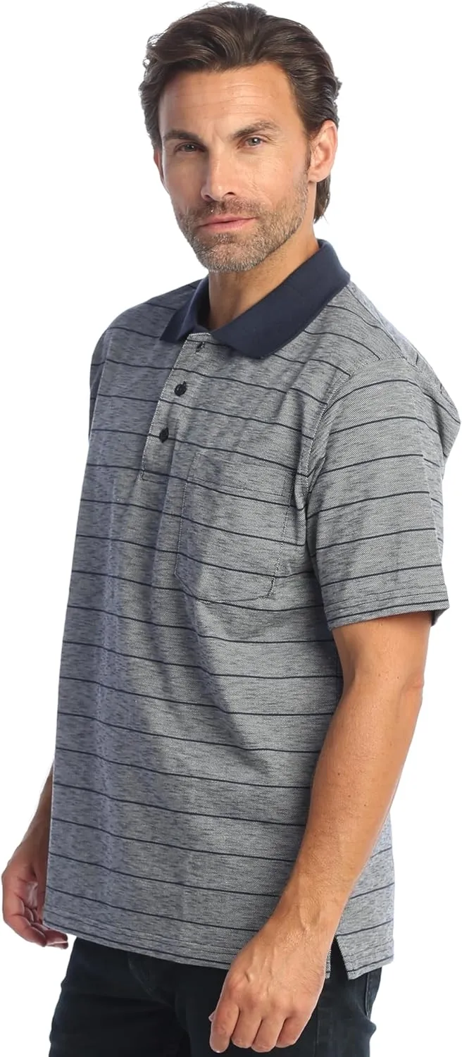 Gioberti Mens Regular Fit Yarn Dye Striped Short Sleeve Polo Shirt with Pocket