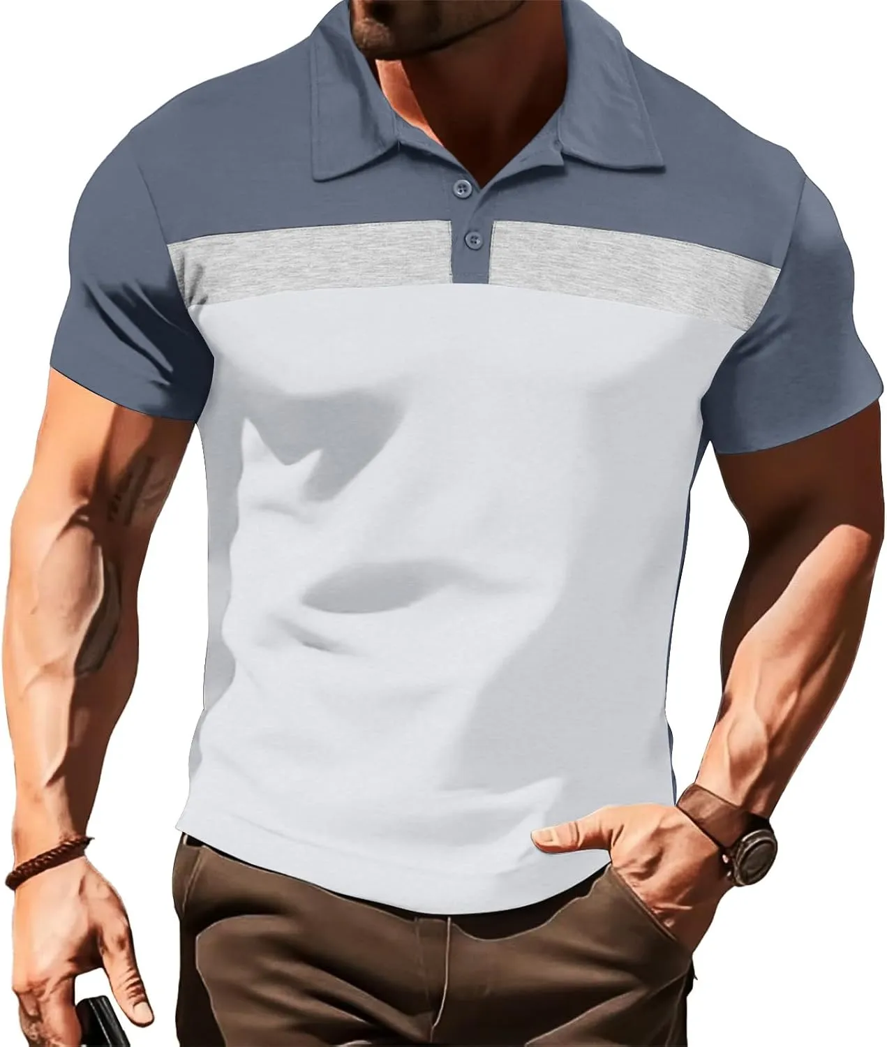 Lexiart Mens Fashion Golf Polo Shirts Short Sleeve Color Block Polo Shirt Basic Cotton Golf Shirts
