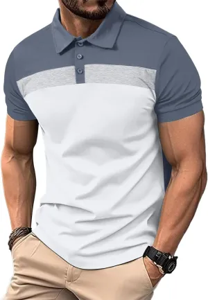 Lexiart Mens Fashion Golf Polo Shirts Short Sleeve Color Block Polo Shirt Basic Cotton Golf Shirts
