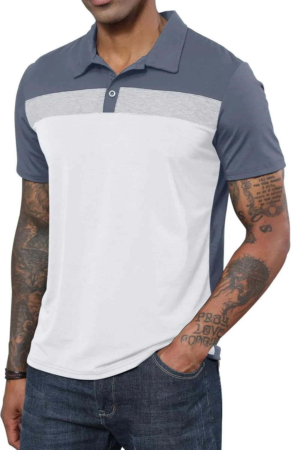 Lexiart Mens Fashion Golf Polo Shirts Short Sleeve Color Block Polo Shirt Basic Cotton Golf Shirts