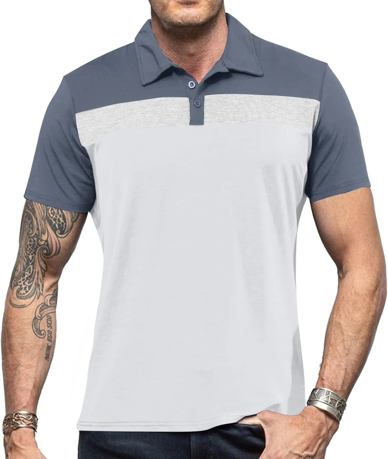 Lexiart Mens Fashion Golf Polo Shirts Short Sleeve Color Block Polo Shirt Basic Cotton Golf Shirts