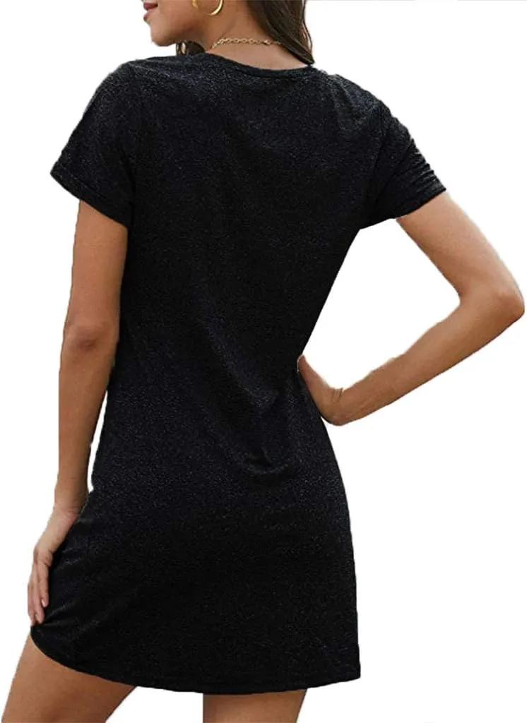 Locryz Women's Summer Twist Knot Tshirt Dresses Casual V Neck Short Sleeve Knot Dress