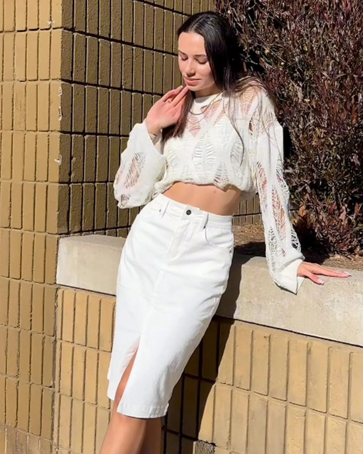 luvamia Jean Skirts for Women Denim Trendy Summer Casual Stretchy High Waisted Midi Below Knee Pencil Skirt with Slit