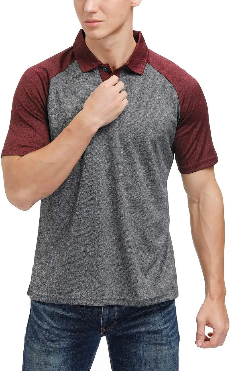 Men's Casual Short Sleeve Moisture Wicking Performance Golf Polo Contrast Color Patchwork Pique Shirts Tops