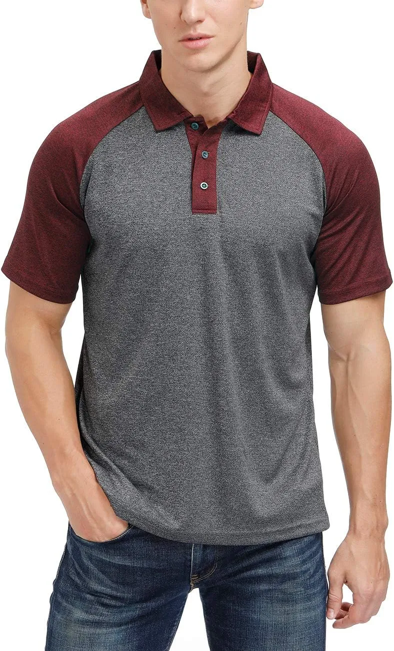 Men's Casual Short Sleeve Moisture Wicking Performance Golf Polo Contrast Color Patchwork Pique Shirts Tops
