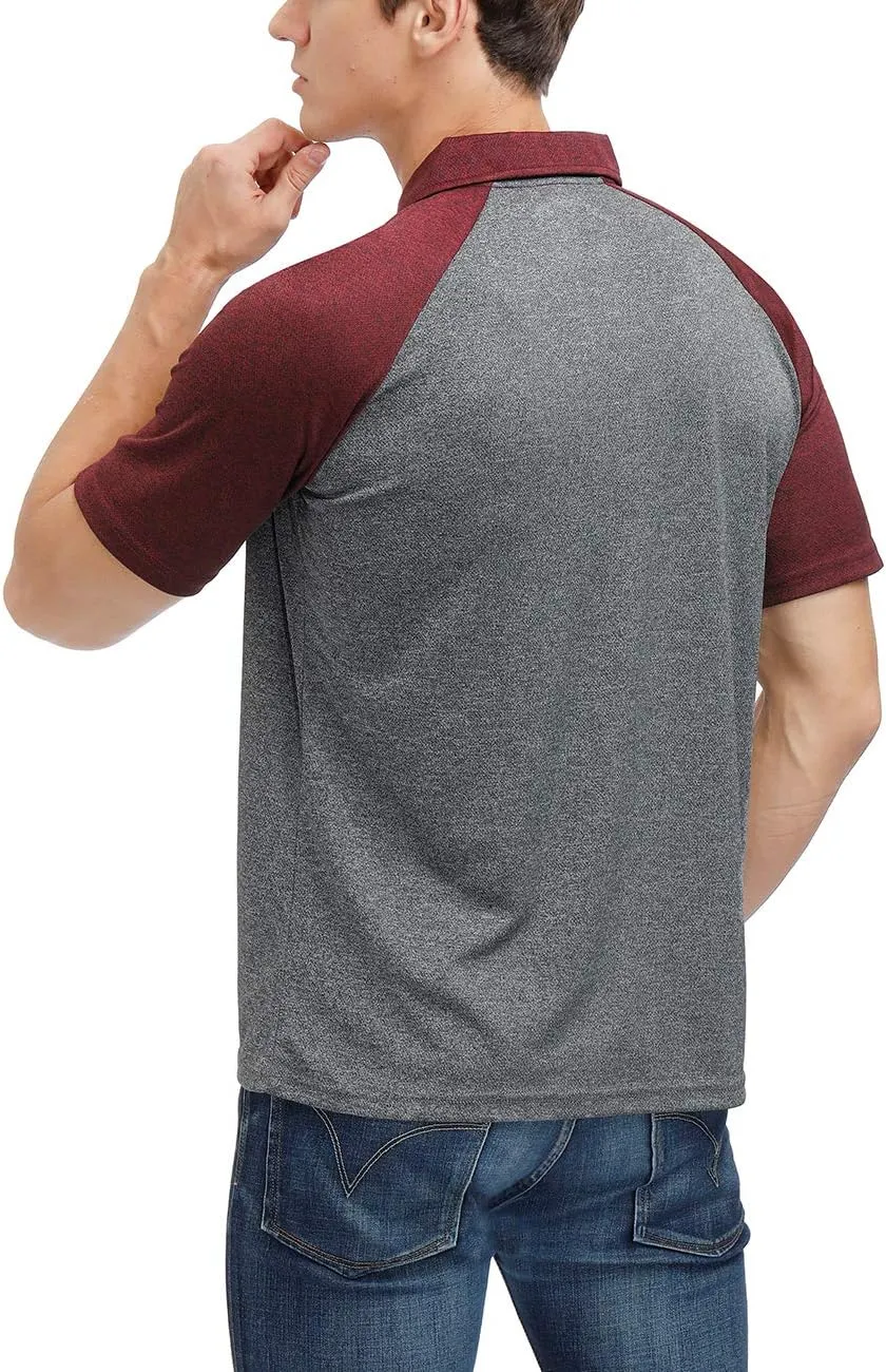 Men's Casual Short Sleeve Moisture Wicking Performance Golf Polo Contrast Color Patchwork Pique Shirts Tops
