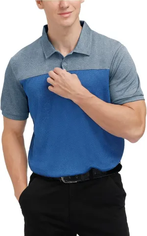 Men's Casual Short Sleeve Moisture Wicking Performance Golf Polo Contrast Color Patchwork Pique Shirts Tops