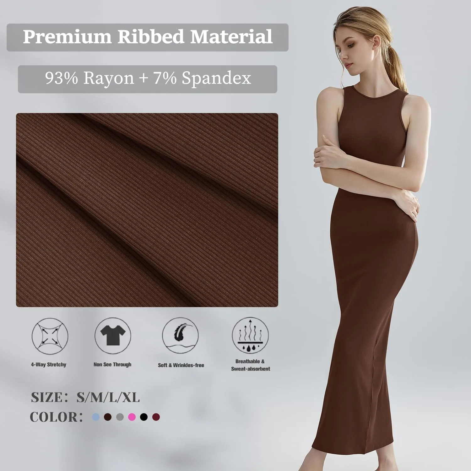 Relety Women's Bodycon Maxi Dresses Ribbed Lounge Tank Long Dresses Elegant Halter Neck Casual Sleeveless Summer Dresses