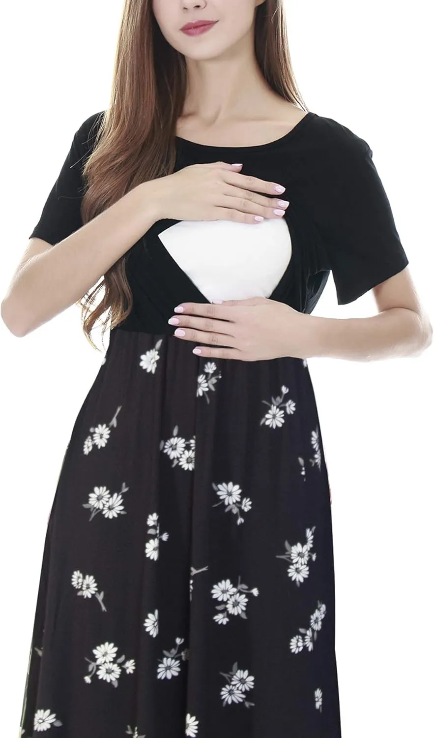 Smallshow Women's Short Sleeve Patchwork Nursing Dresses for Breastfeeding