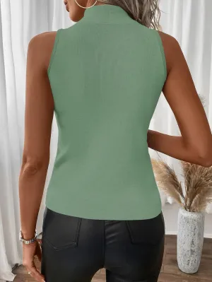 SOLY HUX Women's Mock Turtle Neck Tops Sexy Ribbed Knit Sleeveless Tank Tops Basic Slim Fitted Shirts