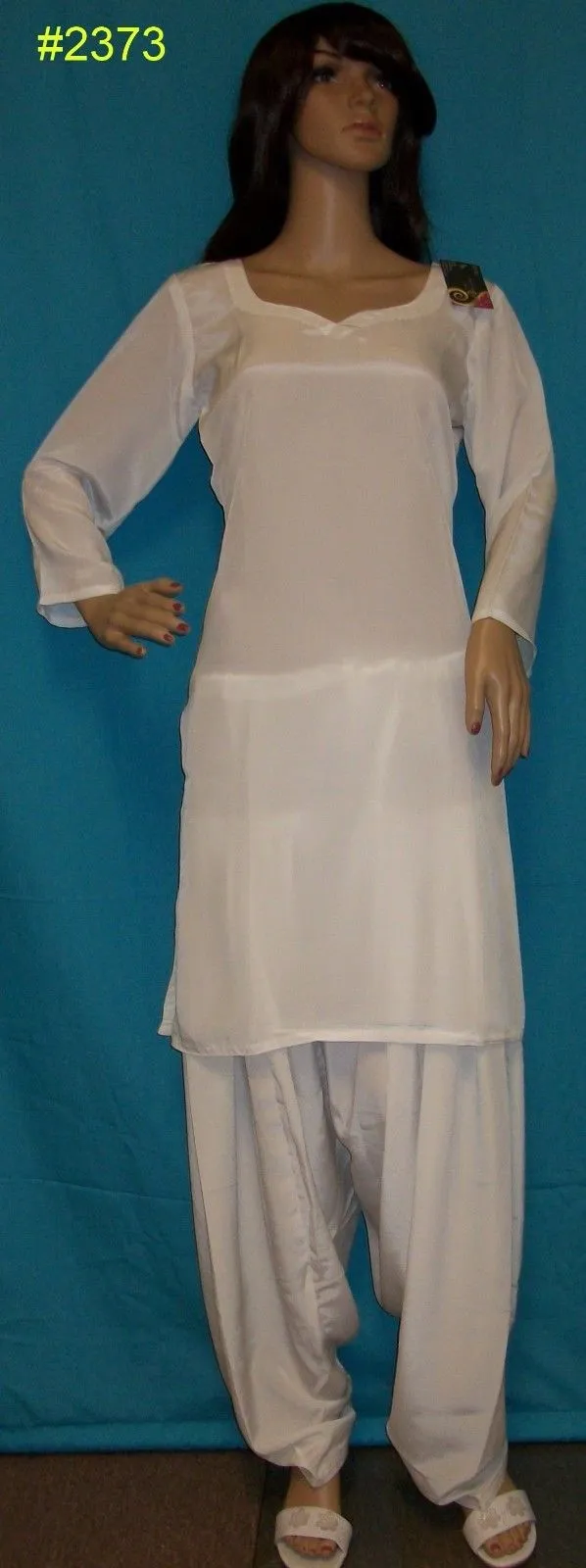 Suit 2373 White Crepe Salwar Kameez Dupatta Suit Medium Size Shieno
