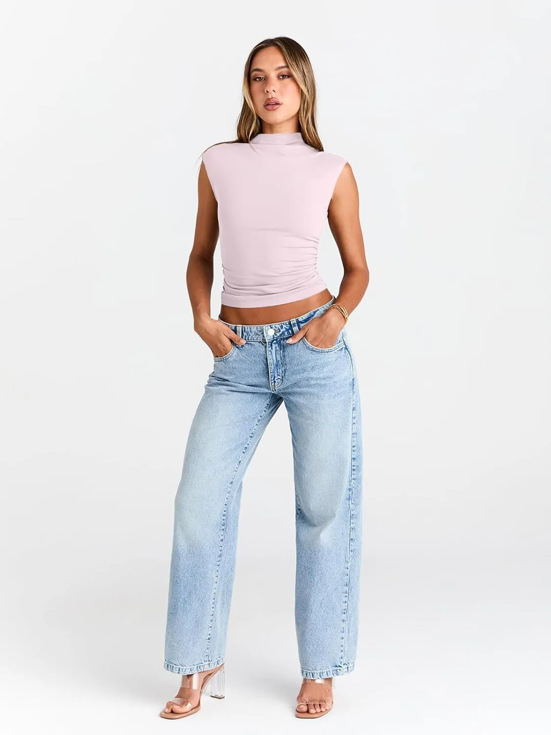 Trendy Queen Women's Going Out Basic Tank Tops Mock Neck Spring Clothes Sleeveless Cute Shirts Summer Y2K Sexy Outfits 2025
