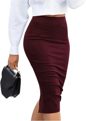 Verdusa Women's Bodycon Pencil Skirt Elegant High Waisted Split Back Summer Midi Skirts
