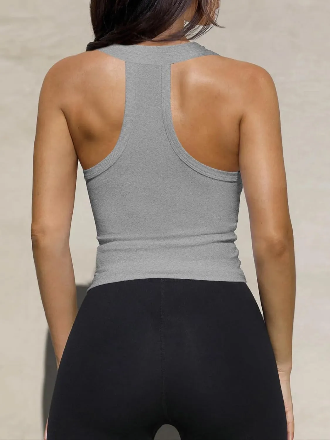 Womens Low Cut Deep V Neck Racerback Tank Tops for Women Summer Workout Yoga Sport Ribbed Fitted Cotton Clothes