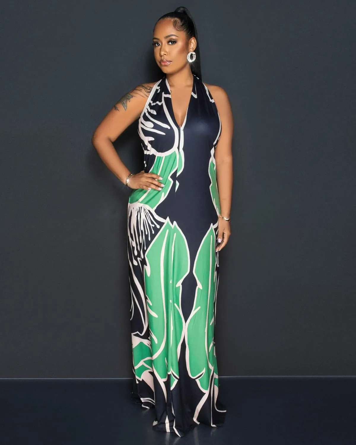 Womens Sexy Summer Dresses Halter Neck Plus Size Long Maxi Dress Casual Floral Beach Sun Dresses with Pockets